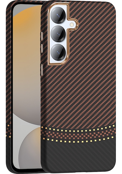 Galaxy S25 Plus Kılıf M-safe Şarj Özellikli Karbon Fiber Görünümlü Zore Gros Kapak Gold-Siyah