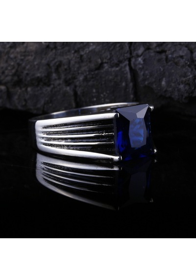 925 Ayar Gümüş Baget Safir Taşlı Erkek Yüzük Silver
