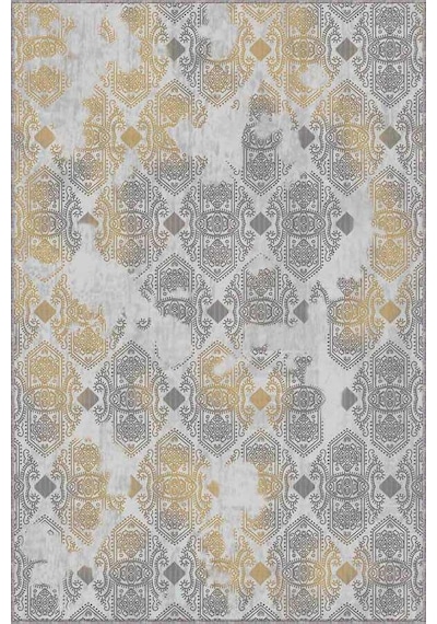 Sarı Damask Desen Kaymaz Tabanlı Dekoratif Halı Al003n11