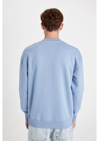 Defacto Boxy Fit Bisiklet Yaka Baskılı Sweatshirt X8282AZ24AUBE797 Mavi
