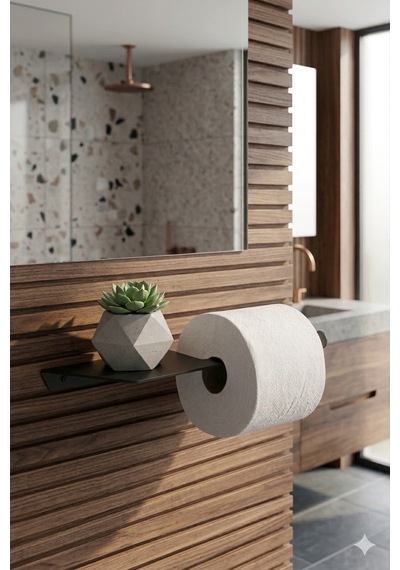 Telefon Raflı Siyah Metal Tuvalet Kağıtlığı Modern Wc Kağıt Tutucu Banyo Aksesuarı Siyah