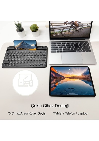 Luve Store Bluetooth Kablosuz Klavye 78 Tuşlu İngilizce Q Şarjlı Tablet Telefon Standlı