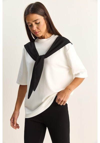 Shade Kadın Şal Detaylı Oversize Basic T-shirt 1094 60286118 - Beyaz-siyah Beyaz - Siyah Shade Kadın Şal Detaylı Oversize Basic T-shirt 1094 60286118 - Beyaz-siyah Beyaz - Siyah