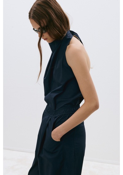 Suud Collection Lacivert Marty Halter Yaka Poplin Bluz