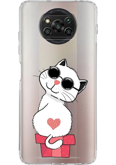 Xiaomi Poco X3 Pro Kamera Korumalı Kapak Coolcat Tasarımlı Şeffaf Kılıf Şeffaf