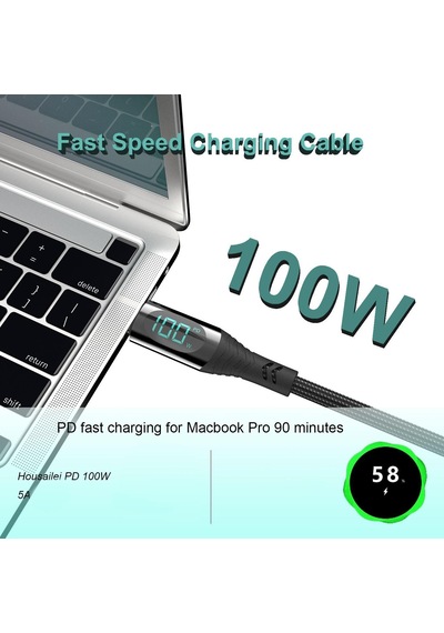 Valkyrie 100W-M 5A Type-c To Type-c Dijital Ekran Hızlı Data Şarj Kablosu