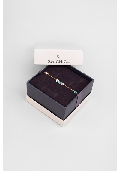 So Chic Santorini Çiçeği 18 Ayar Sarı Altın Kaplama 19 Cm Gümüş Bileklik Sarı