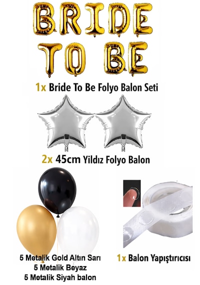 Gold Altın Bride To Be Yıldız Folyo Balon Süsleme Seti Mekan Oda Bekarlığa Veda Partisi Malzemeleri
