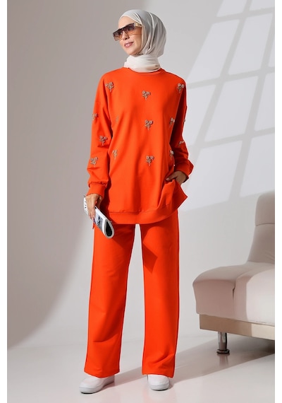 Mihran Butik Kadın Turuncu Mevsimlik Penye Alt Üst Spor Ve Rahat Tesettür Takım Turuncu