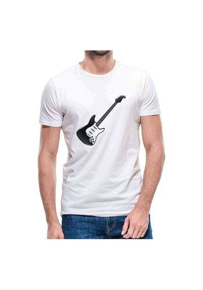 Elektro Gitar Rock Müzik Baskılı Beyaz Erkek Tshirt