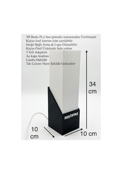 Taraftar Temalı Kişiye Özel 3d Led Gece Lambası - Dekoratif Masa Lambası 34 Cm Siyah