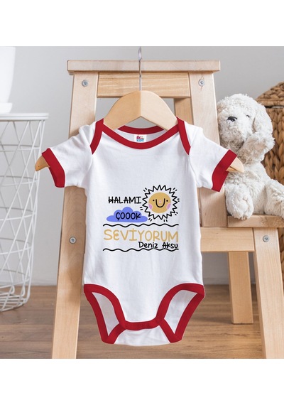 Bk Gift Bk Kids Kişiye Özel Halamı Çok Seviyorum Tasarımlı Kırmızı Bebek Body Zıbın-1 0-3 Ay