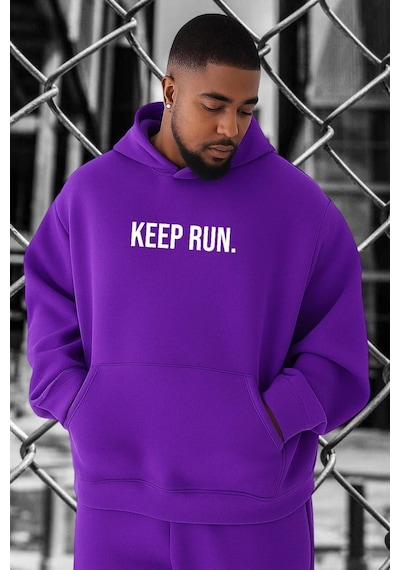 Benroma Keep Run Baskılı Büyük Beden Sweatshırt Mor