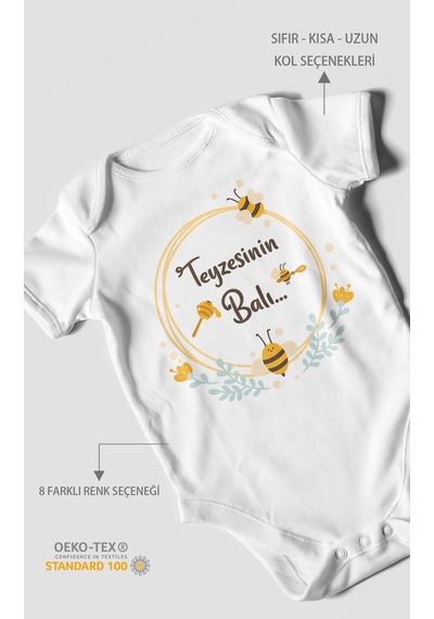 Morivokids Teyzesinin Balı Kısa Kollu Bebek Body %100 Pamuk Zbn93-kk Beyaz