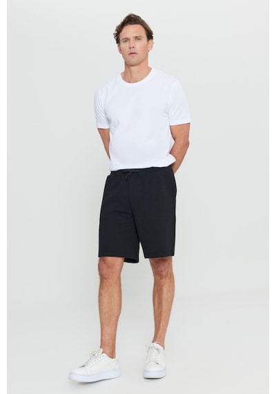 AC&Co / Altınyıldız Classics Erkek Sıyah Pamuklu Standart Fit Normal Kesim Beli Bağlamalı Yan Cepli Örme Şort Siyah
