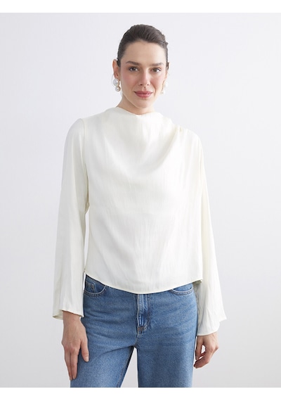 Lcwaıkıkı Classic Beyaz Dik Yaka Oversize Büzgülü Bluz
