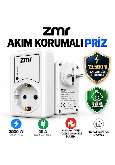 Zmr Yüksek Voltaj Korumalı & Çocuk Korumalı Tekli Akım Korumalı Priz Zmr-385
