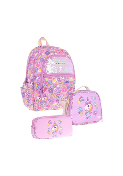 Kaukko Pullu Sweet Desenli Kız Çocuk Pembe Üçlü İlkokul Çanta Seti - Stkk-l8215a Çok Renkli