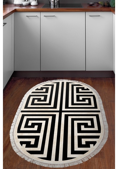 Eko Trend Djt Banyo Paspası Yıkanabilir Kaymaz Taban 658m Oval Modern Siyah
