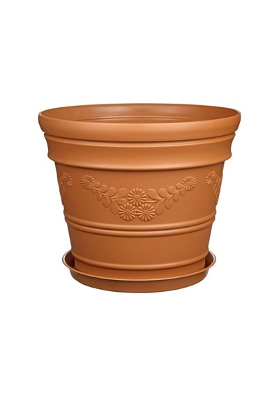 Kahverengi Antik Papatya Desenli Saksı 12 Litre Kahverengi