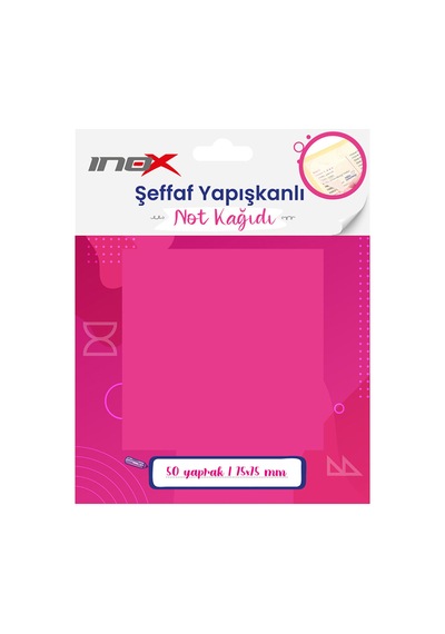 İnox Şeffaf Yapışkanlı Not Kağıdı 75x75 Pembe 50'li