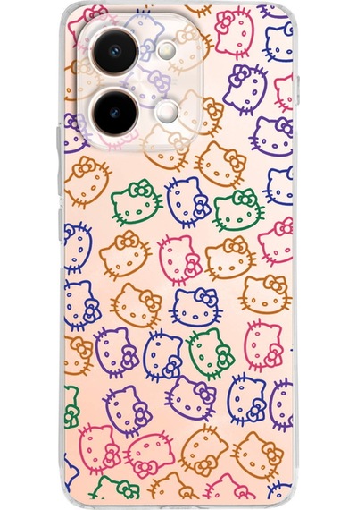 Vivo Y28 İle Uyumlu Hello Kitty Baskılı Tasarım Kamera Korumalı Şeffaf Silikon Kılıf Şeffaf