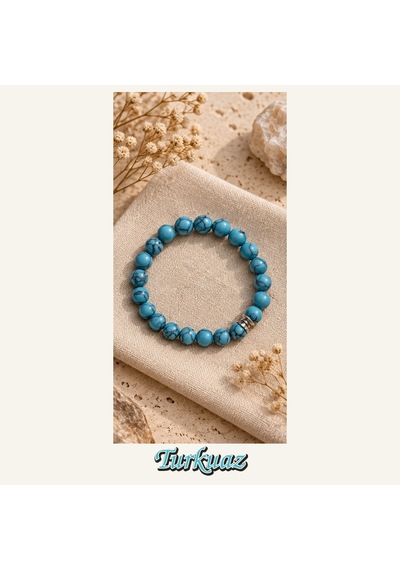 Turkuaz Taşı Bileklik 8 Mm, Unisex, Elastik Çok Renkli
