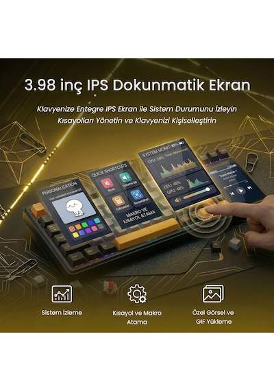 Aula L99 4" Akıllı Dokunmatik Ekranlı 3 Modlu RGB Hot Swap Caramel Latte Switch Mekanik Kablosuz Oyuncu Klavyesi Mor