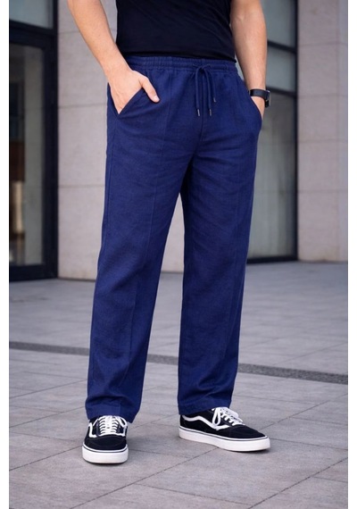Erkek Keten Cepli Çıma Dikişli Jogger Buggy Pantalon Rahat Kalıp - Lacivert