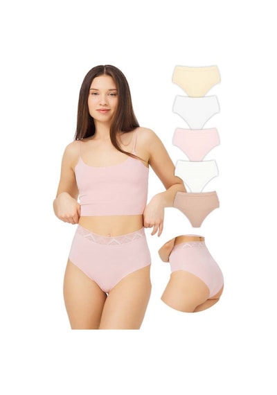 Cottonhill Basic Yüksek Bel Lazer Kesim Bikini Külot 5'li Paket - 2 Model1 Çok Renkli