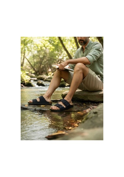 Look Life Erkek Suni Deri Rahat Günlük Sandalet Terlik Büyük No 46-47-48-49 Siyah