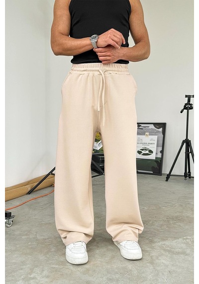 Bej Dokulu Basic Baggy Pantolon Bej