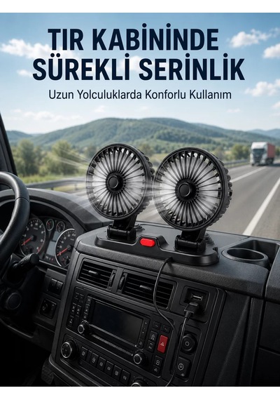 Çift Başlıklı Araç İçi Usb Vantilatör Soğutucu Fan Renkli