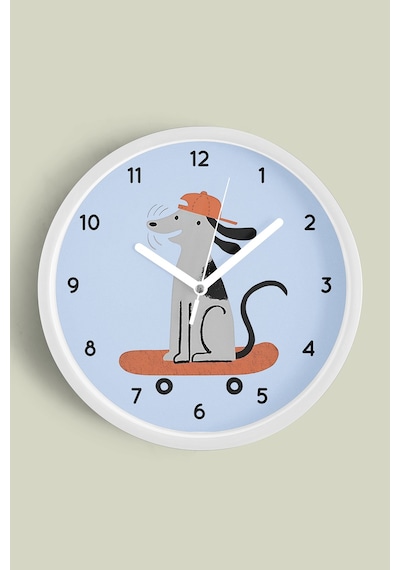 Kaykay Yapan Köpek Çocuk Odası Duvar Saati - 42cm - Önü Camlı Beyaz Kasa - Sessiz Mekanizma-jh1098 Beyaz