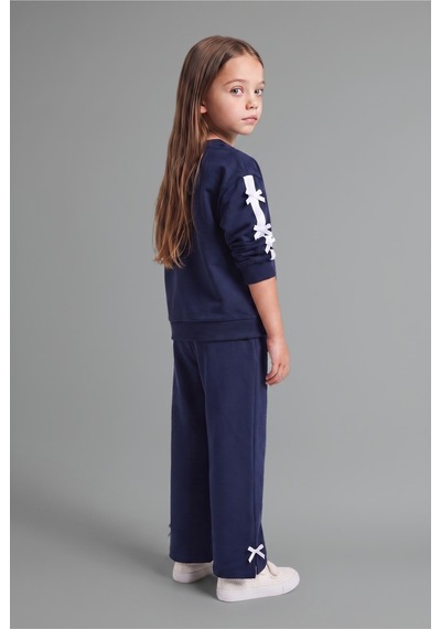 Defacto %100 Pamuk Fiyonk Detaylı Baskılı Basic Sweatshirt Üst Geniş Kesim Alt 2li Takım Kız Bebek I3660a526aunv247 Lacivert-nv247
