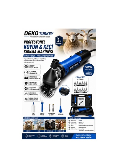 Deko Dek2050 Elektrikli Koyun Kırkma Makinesi 3000w 4200 Rpm Keçi Büyükbaş Küçükbaş Hayvan Kırpma