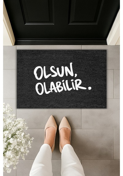 Rugmood Modern Dijital Baskı - Olsun Olabilir Paspas - Kapı Önü Paspası Siyah