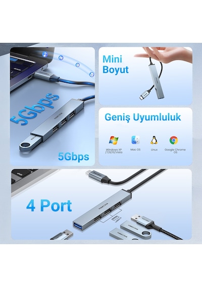 Rocoren Usb-a 3.0 5gbps 4 Portlu Usb Çoklayıcı Hub