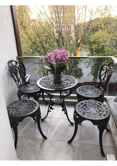Aluminyumdokumcu Güllü Sandalye Güllü Masa Tabure Beyaz