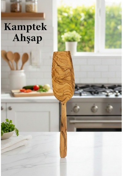 Kamptek Ahşap Doğal Zeytin Ağacından Büyük Geniş Spatula 31 Cm Bordo