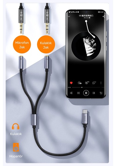 Type-c - Çift 3.5mm Kulaklık Mikrofon Dönüştürücü, Ses Ayırıcı Adaptör, Type-c Telefon Tablet Bilgisayar Uyumlu, Mikrofon Ve Kulaklık İçin Tak Çalıştır Aux Çevirici A563c