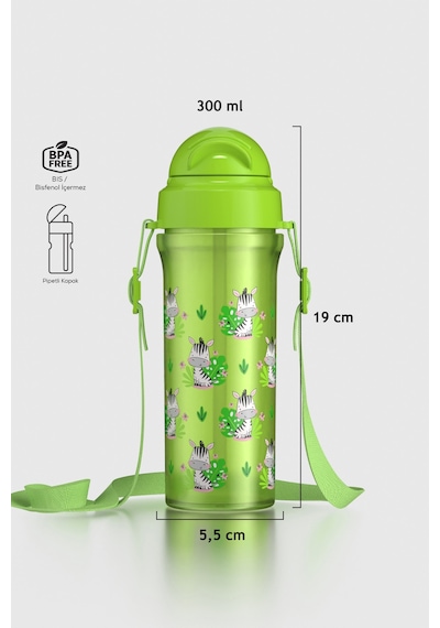 Renga Migo Zebra Desenli 300 Ml Askılı Pipetli Pp Bebek Suluk 912013 Yeşil Yeşil