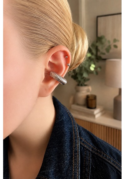 Earcuff Kıkırdak Küpe Yüksek Kalite Çelik Gümüş