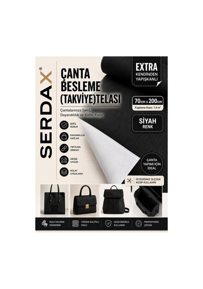 Serdax Extra Kendinden Yapışkanlı Çanta/cüzdan Besleme Takviye Telası Astarı Siyah 70cmx200cm Siyah Siyah