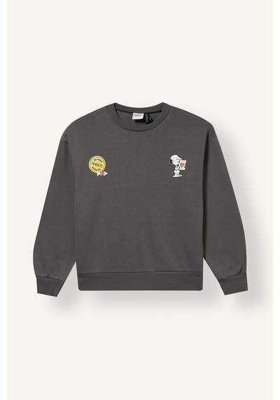 Defacto Snoopy Relaxed Fit Bisiklet Yaka Baskılı Kalın Sweatshirt Kız Çocuk I7454a826wngr206 Gri-gr206