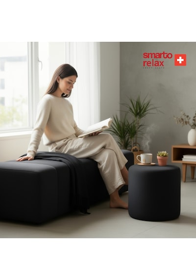 Smarto Relax Puf Babyface Kumaş Silindir Puf 40 45 Cm Siyah