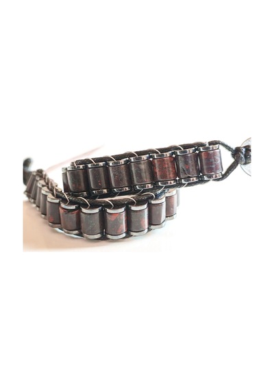Kan Taşı Doğal Taş Örme Erkek Bilekliği 6x5 Mm Çok Renkli