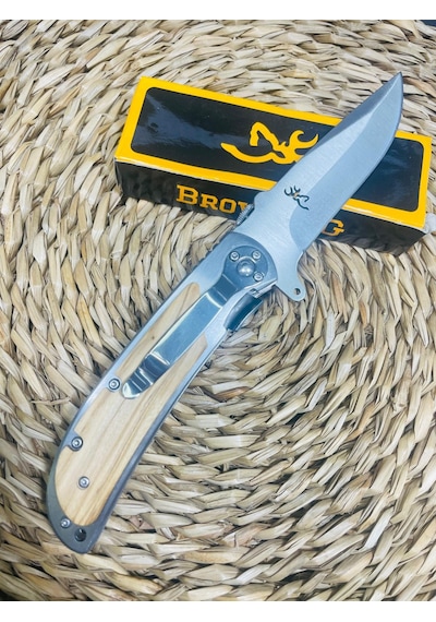 Browning Marka Ahşap&metal Kasa Kamp Çakı //23cm-322141 Açık Kahverengi
