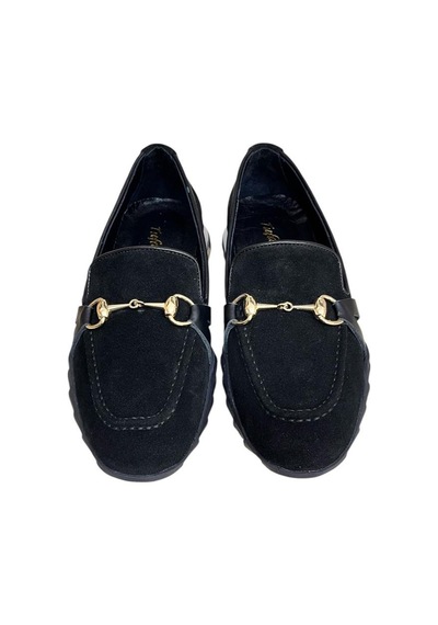 Siyah Hakiki Deri Süet Toka Detay Comfort Taban Spor Loafer Siyah