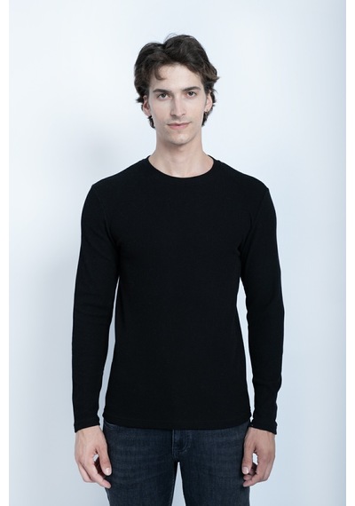 Sportuel Erkek Siyah 6511 Js 0 Yaka Basic Waffle Sweatshirt Jsswtk25e000008-siyah